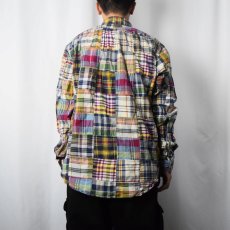 画像3: Ralph Lauren "CLASSIC FIT" マドラスチェック柄 パッチワーク コットンボタンダウンシャツ L (3)