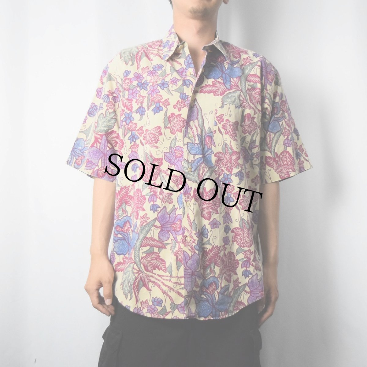 画像2: 90's LANDS' END USA製 花柄 コットンシャツ L (2)