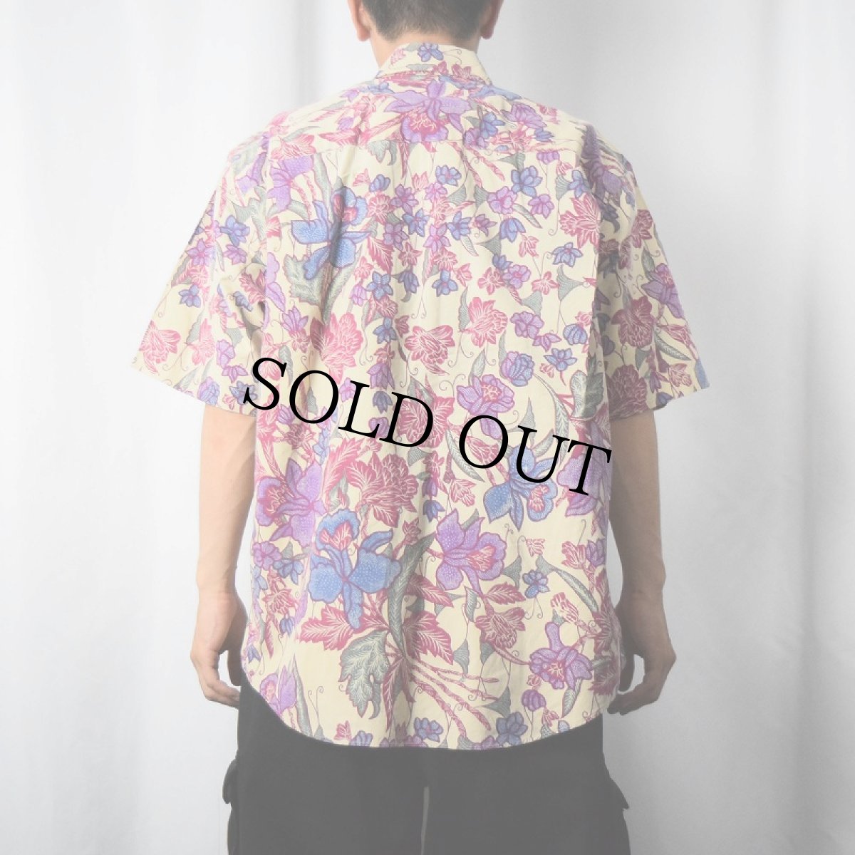 画像3: 90's LANDS' END USA製 花柄 コットンシャツ L (3)