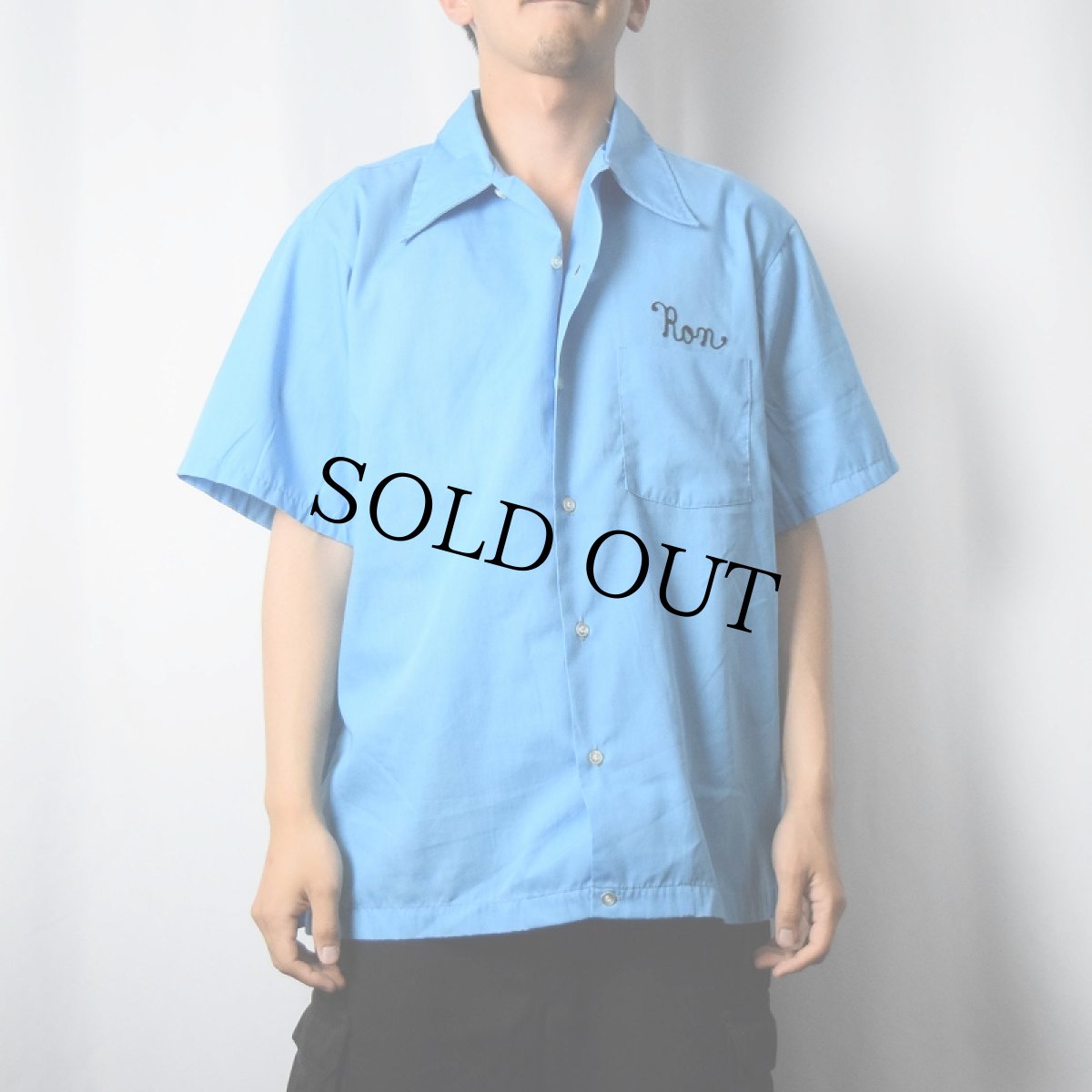 画像3: 70's LANE MATE USA製 "E.D.B.A. DIRECTOR" チェーン刺繍 フロッキープリント ボーリングシャツ L (3)