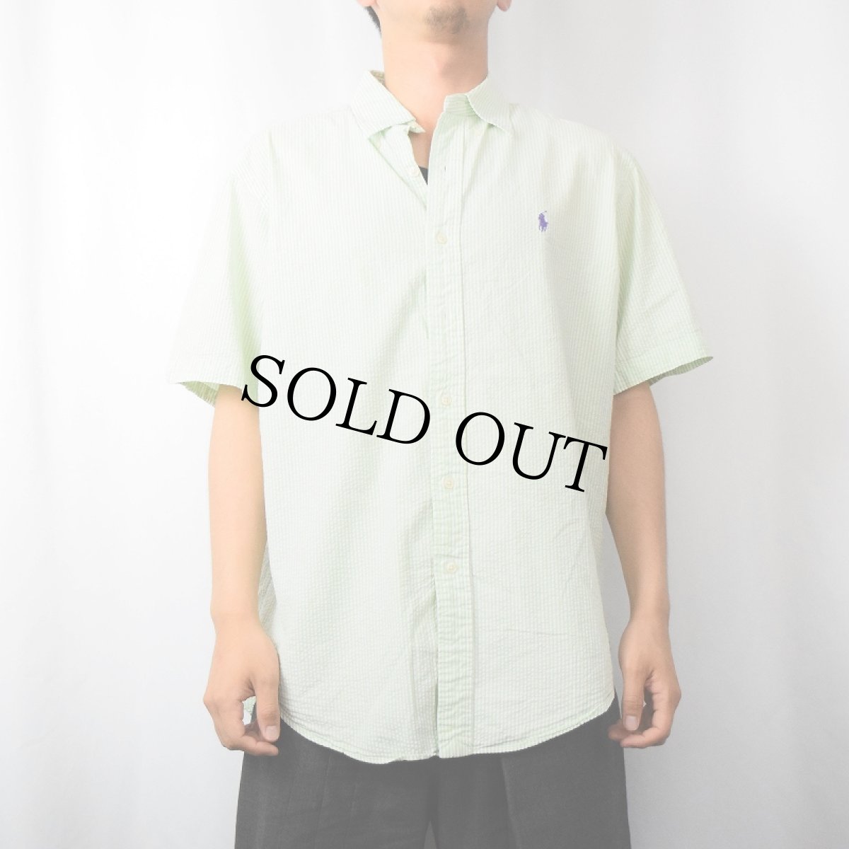 画像2: Ralph Lauren "CLASSI FIT" ストライプ柄 シアサッカーボタンダウンシャツ L (2)