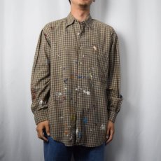 画像2: PERRY ELLIS チェック柄 ペンキペイント コットンシャツ M (2)
