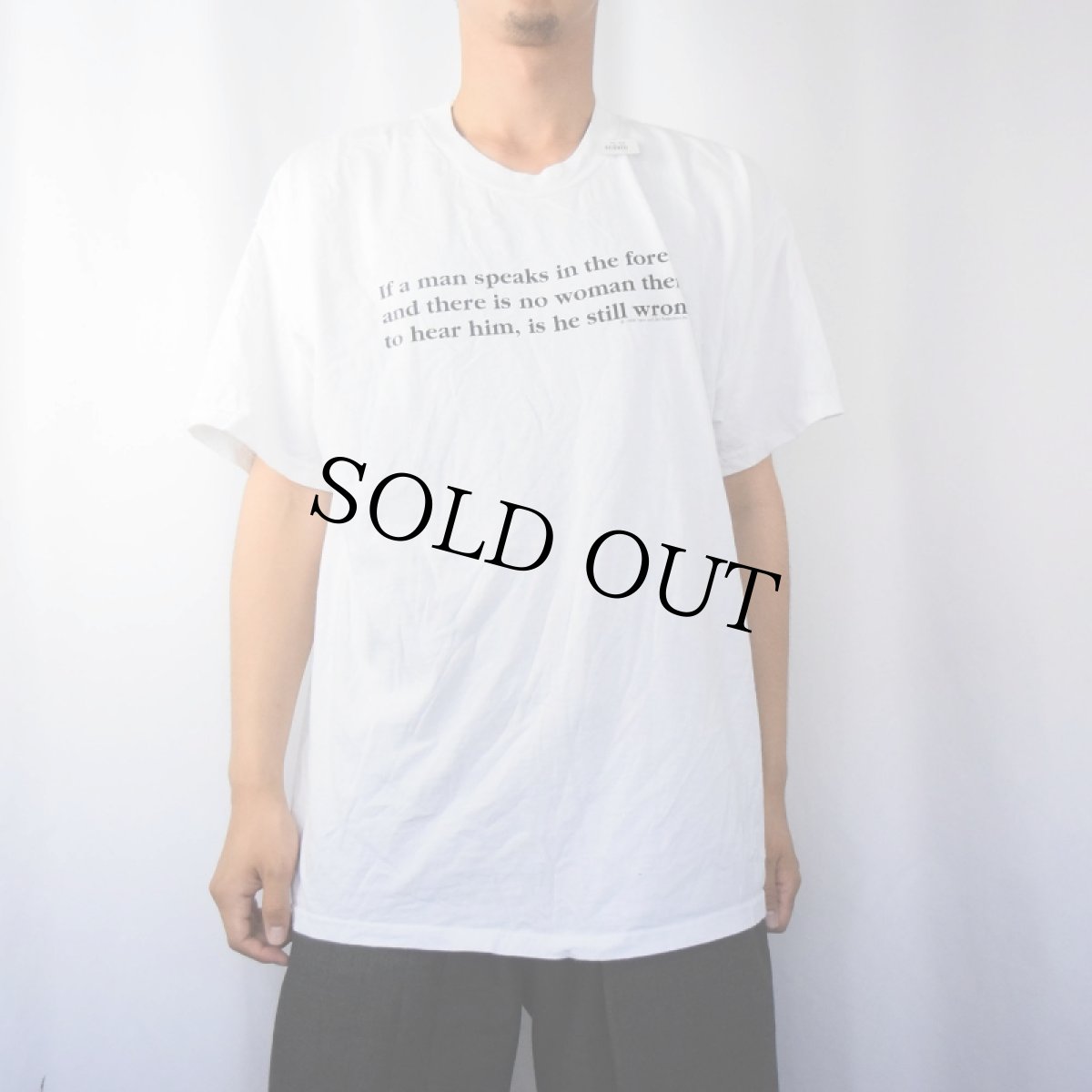 画像2: 90's "If a man speaks in the forest,..." メッセージプリントTシャツ XL (2)