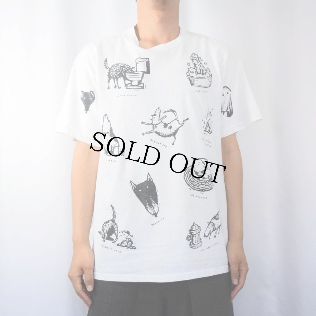 画像2: 90's Joe Crabtree USA製 犬マルチプリントTシャツ L (2)