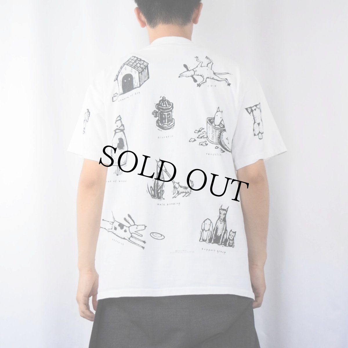 画像3: 90's Joe Crabtree USA製 犬マルチプリントTシャツ L (3)