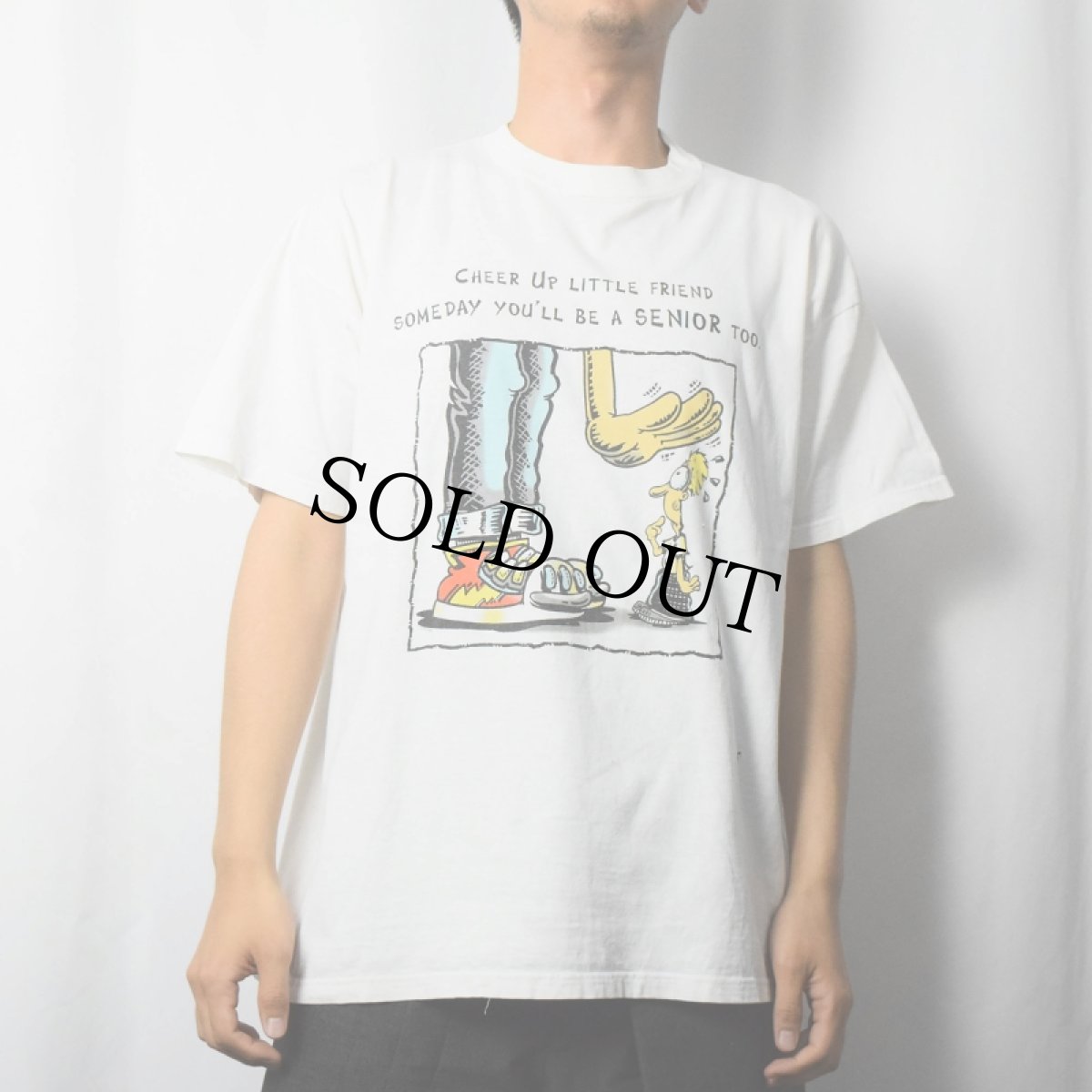 画像3: 90's USA製 "CHEER UP LITTLE FRIEND..." シュールイラストプリントTシャツ L (3)