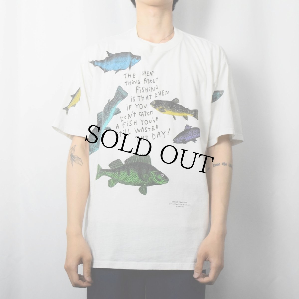 画像2: 90's SHOEBOX USA製 魚イラストプリントTシャツ XL (2)