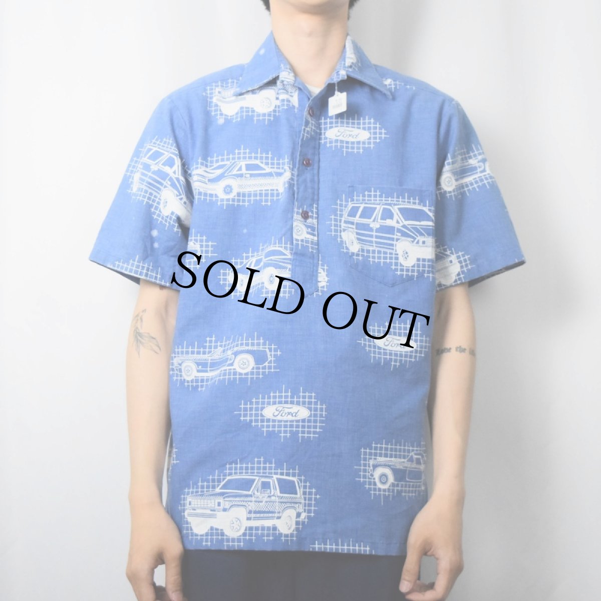 画像2: 80〜90's Ford 自動車マルチプリント コットンプルオーバーシャツ (2)
