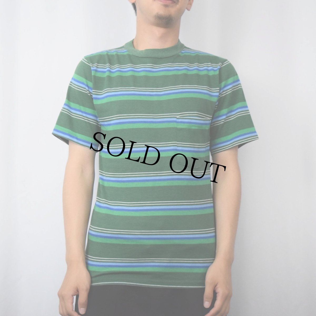 画像2: 70's Sears The Men's Store マルチボーダー柄 ポケットTシャツ S (2)