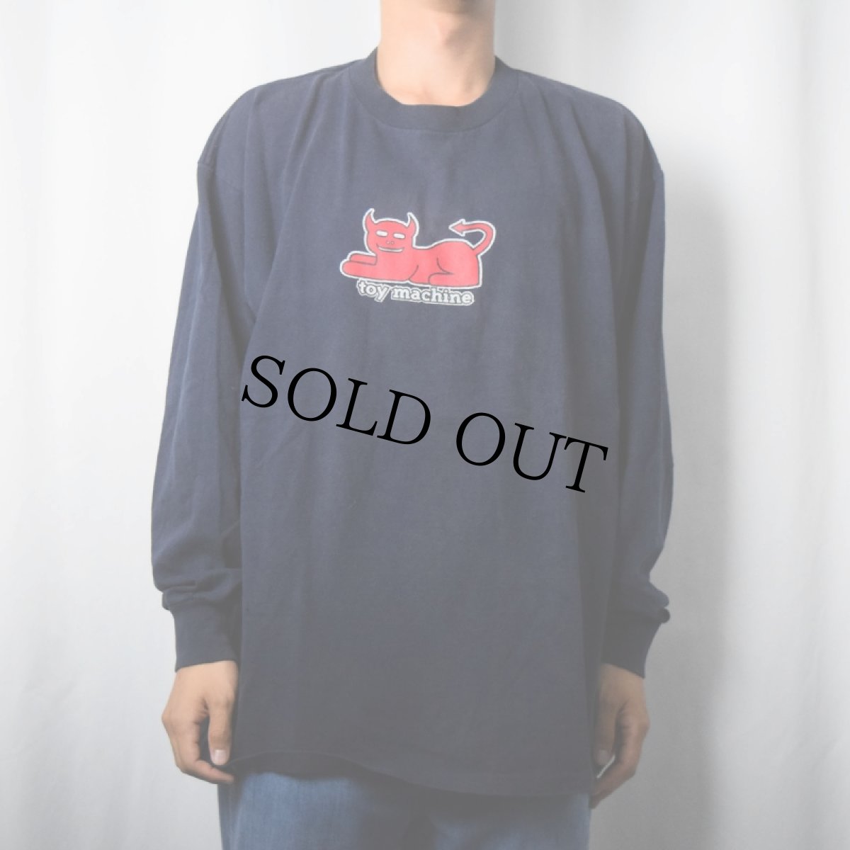 画像2: 90's TOY MACHINE CANADA製 "Devil Cat" スケートブランド プリントロンT NAVY XL (2)