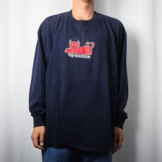 画像2: 90's TOY MACHINE CANADA製 "Devil Cat" スケートブランド プリントロンT NAVY XL (2)
