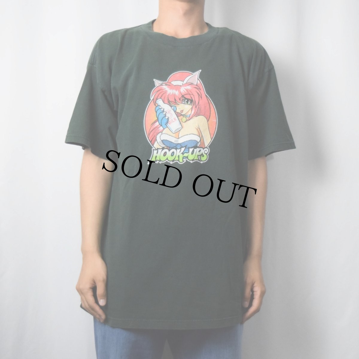 画像2: HOOK-UPS USA製 スケートブランド キャラクタープリントTシャツ GREEN XL (2)