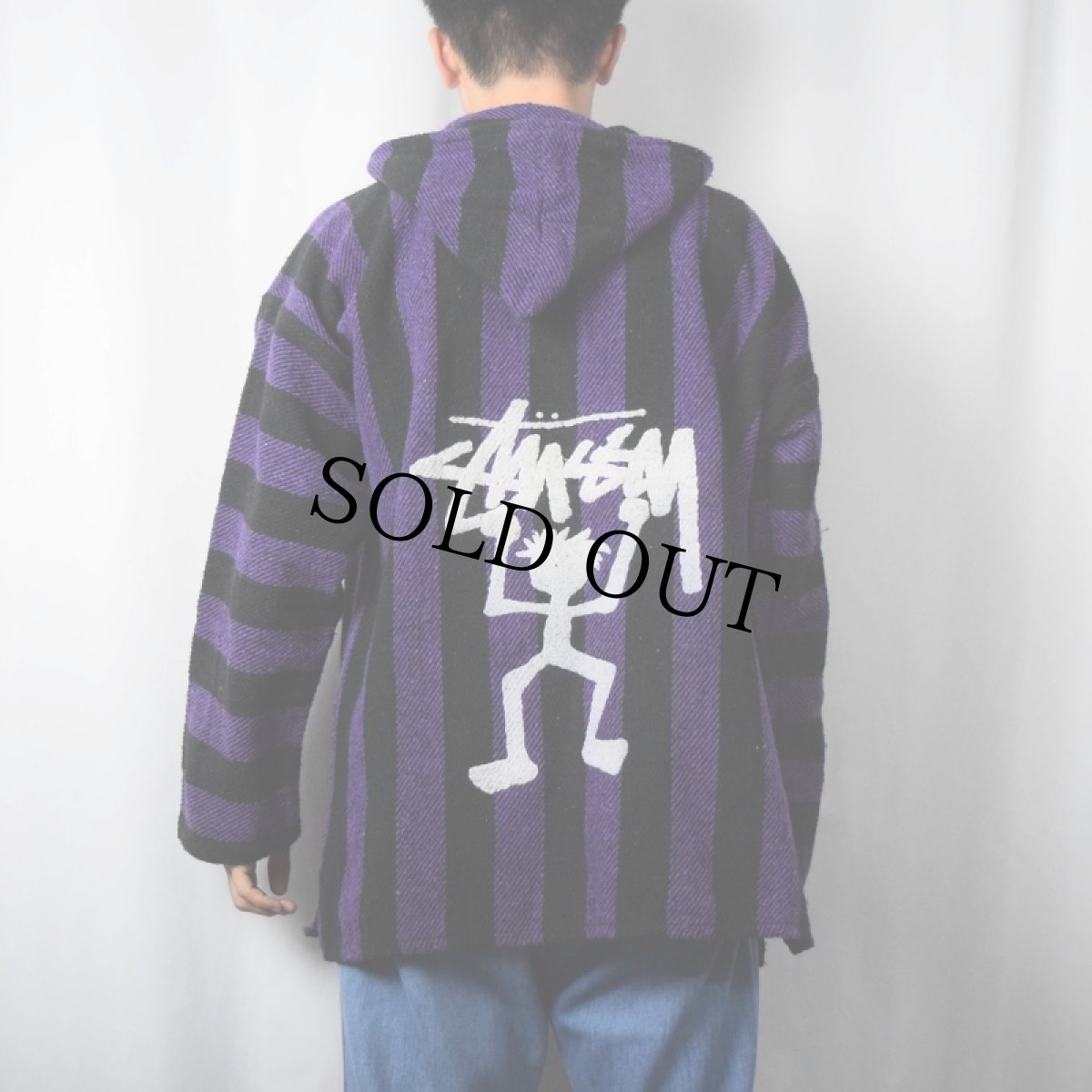 画像3: ブート STUSSY ストライプ柄 ロゴプリントメキシカンパーカー XL (3)