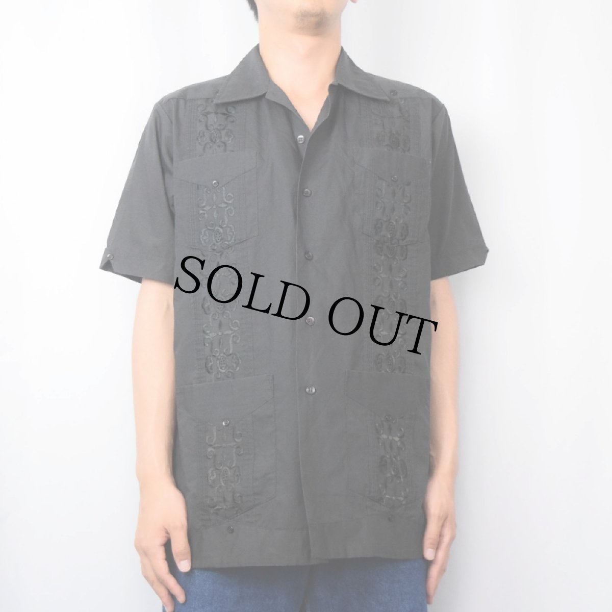 画像2: 70〜80's ROMANI 刺繍デザイン キューバシャツ BLACK M (2)