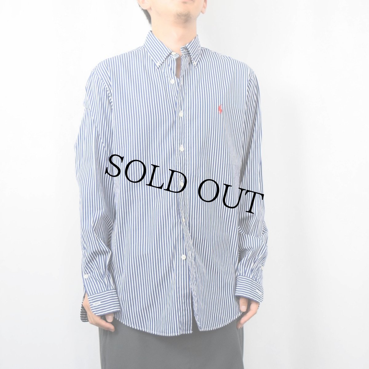 画像2: Ralph Lauren "CUSTOM FIT" ストライプ柄 コットンボタンダウンシャツ M (2)