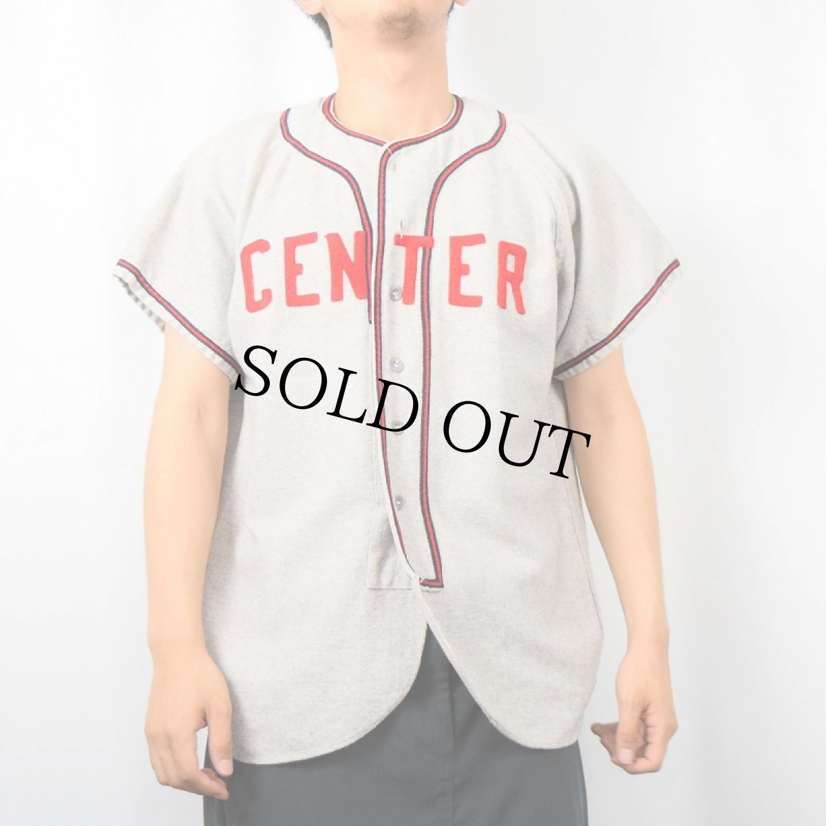 画像2: 50's Wilson フェルトワッペン付き ウールベースボールシャツ SIZE40 (2)