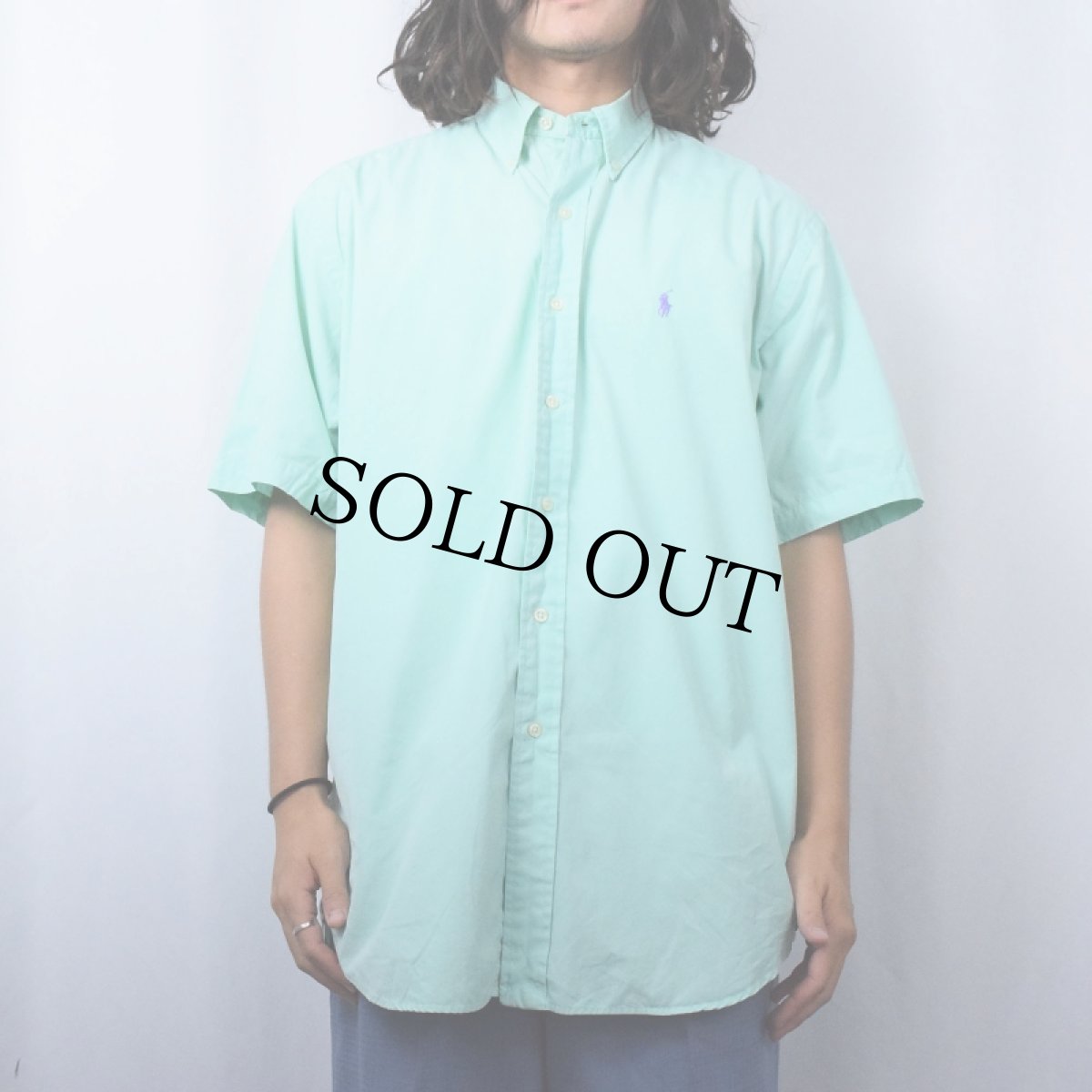 画像2: Ralph Lauren "BLAKE" ロゴ刺繍 2PLY コットンボタンダウンシャツ M (2)