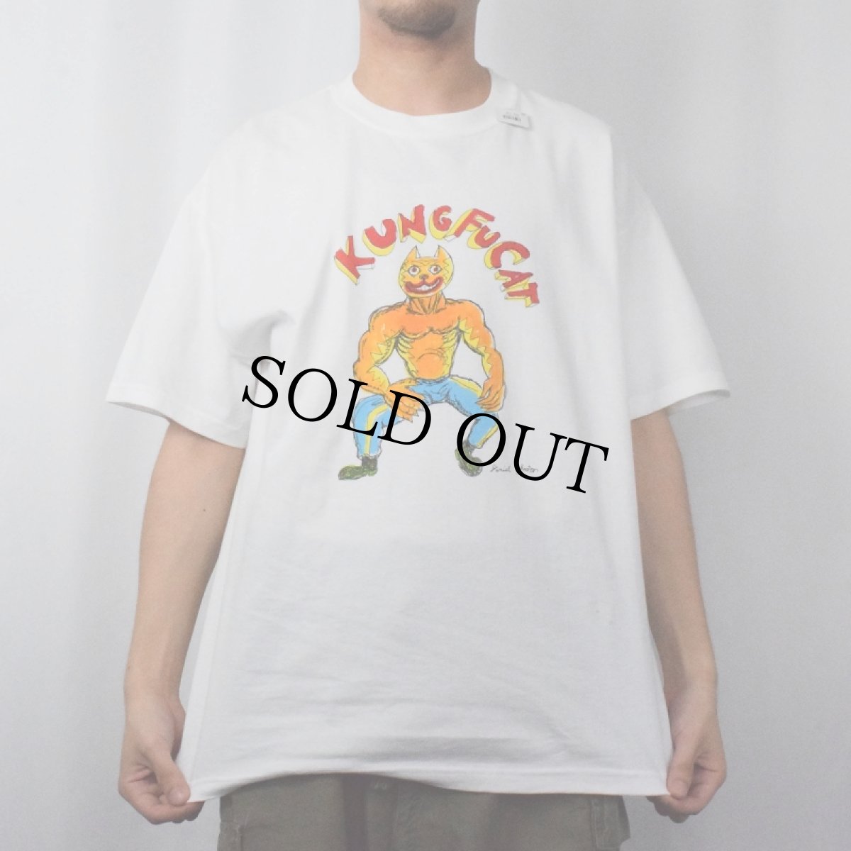画像3: 【お客様お支払処理中】〜2000's Daniel Johnston  "KUNG FU CAT" アートプリントTシャツ L (3)