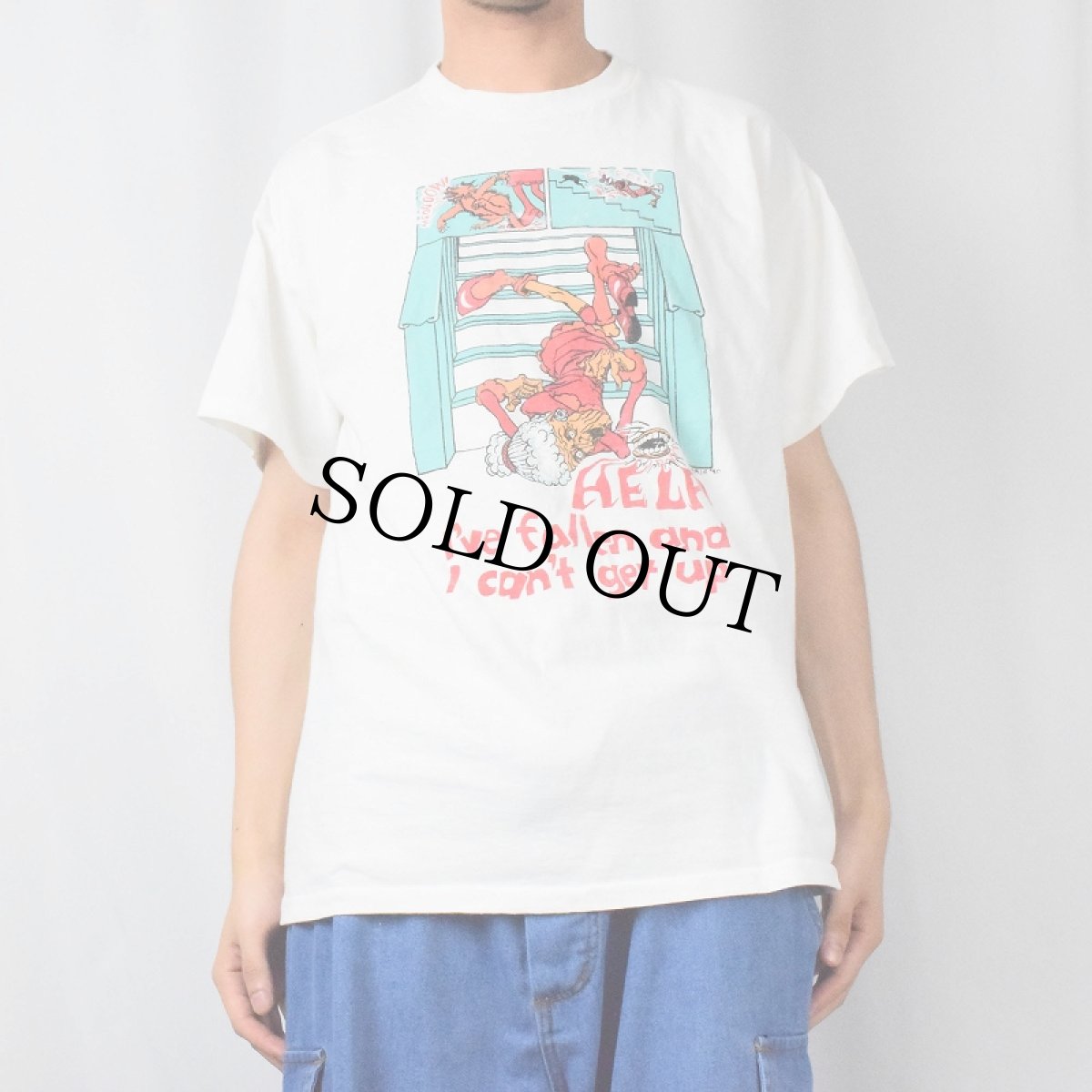 画像2: 90's USA製 "HELP! I've fallen and I can't get up" イラストプリントTシャツ XL (2)