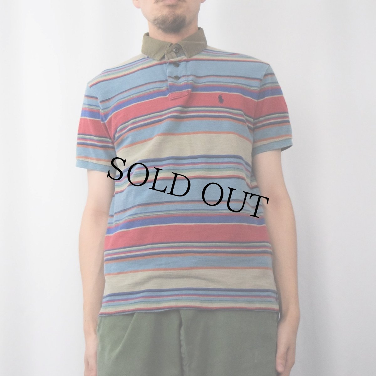 画像2: POLO Ralph Lauren マルチボーダー柄 ポロシャツ M (2)