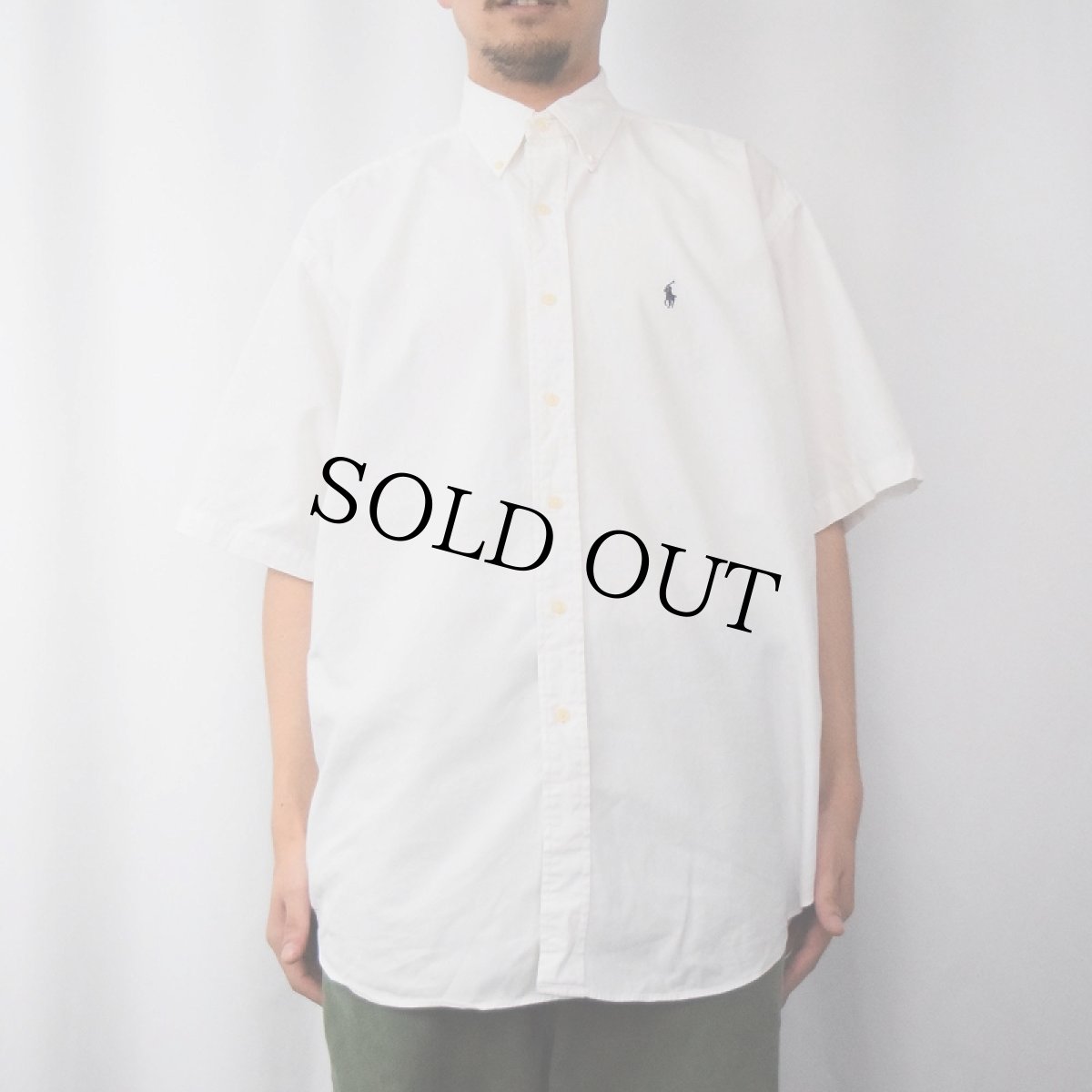 画像2: Ralph Lauren "BLAIRE" ロゴ刺繍 コットンボタンダウンシャツ L (2)