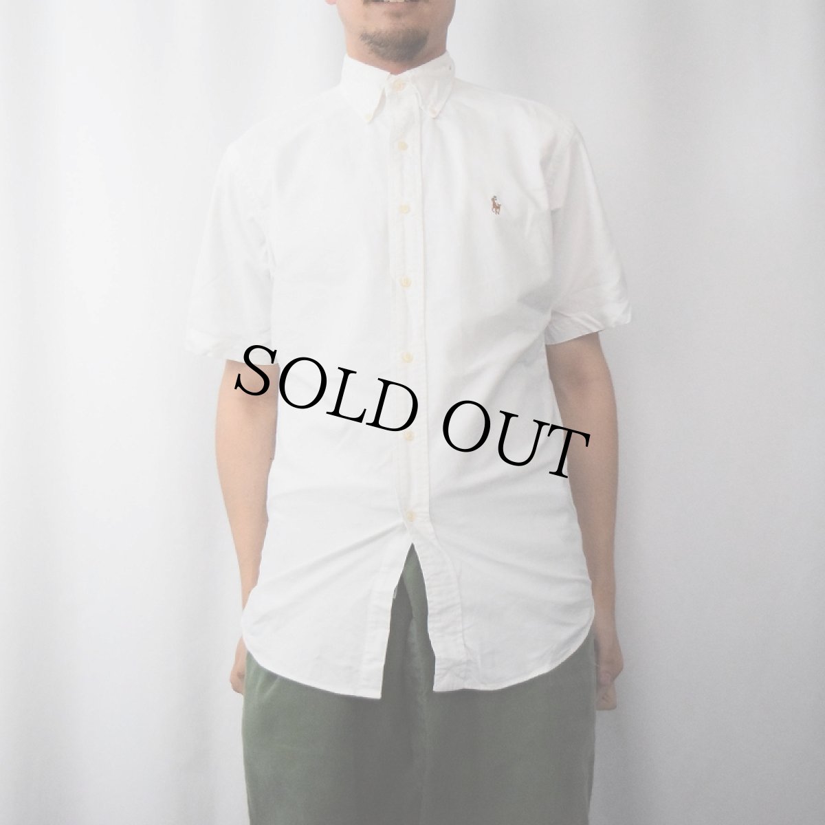 画像2: Ralph Lauren "CLASSIC FIT" ロゴ刺繍 コットンボタンダウンシャツ S (2)