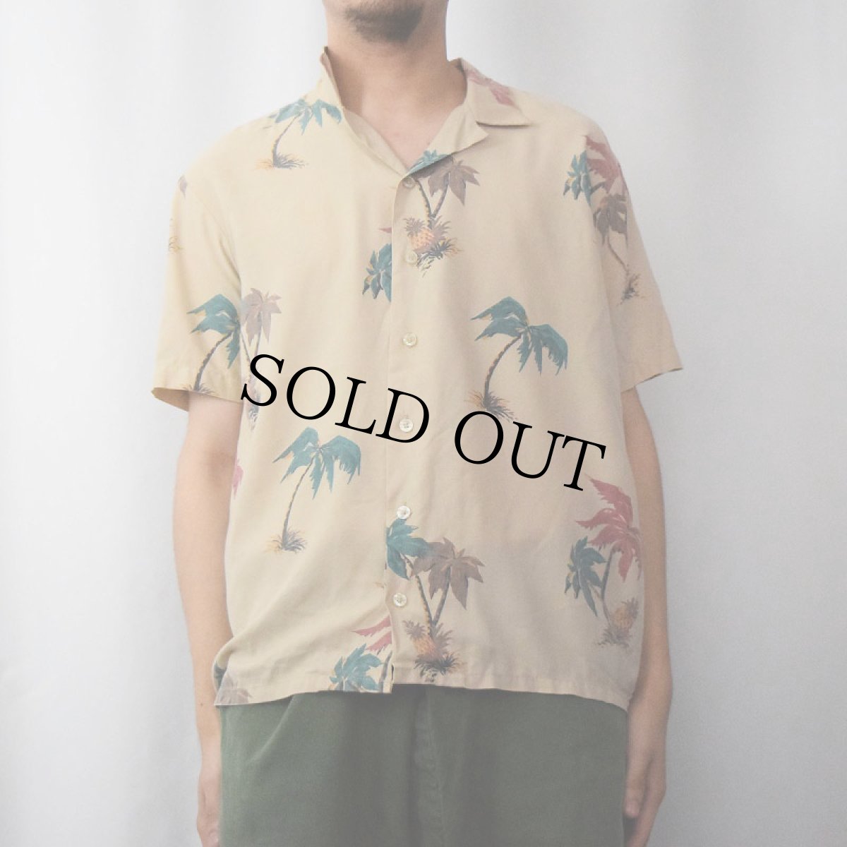 画像2: 70's〜 Grosa Menchen ヤシの木柄 オープンカラーレーヨンシャツ L (2)