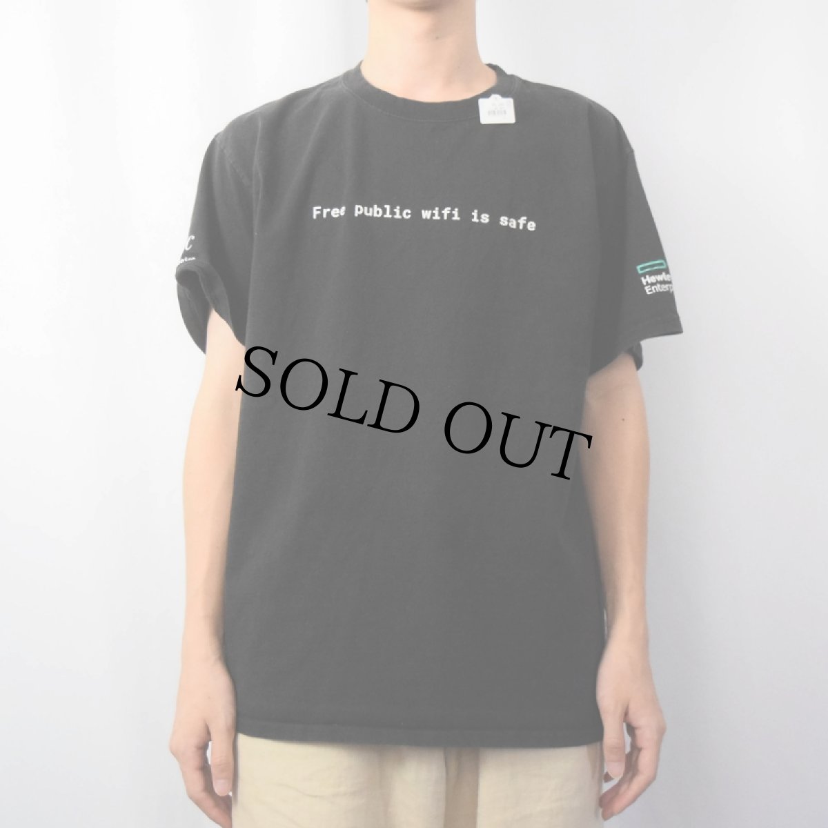 画像2: Hewlett Packard "Free public wifi is safe" IT企業 メッセージプリントTシャツ L (2)