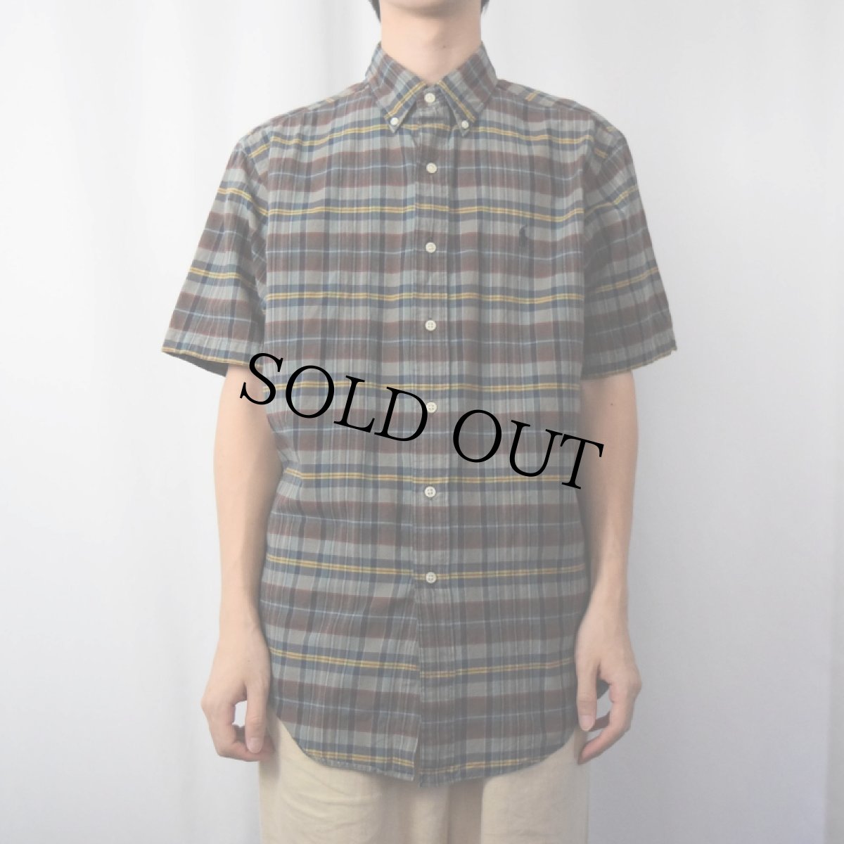 画像2: Ralph Lauren "CLASSIC FIT" マドラスチェック柄 3点留め コットンボタンダウンシャツ M (2)