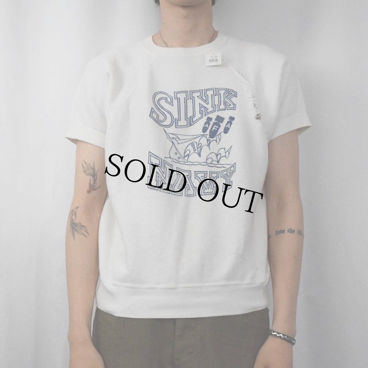 画像2: 60's U.S.AFA "SINK NAVY" プリントラグラン半袖スウェット (2)