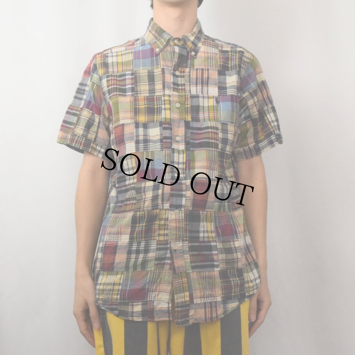 画像2: Ralph Lauren "CUSTOM FIT" インディアンマドラス パッチワーク コットンボタンダウンシャツ M (2)