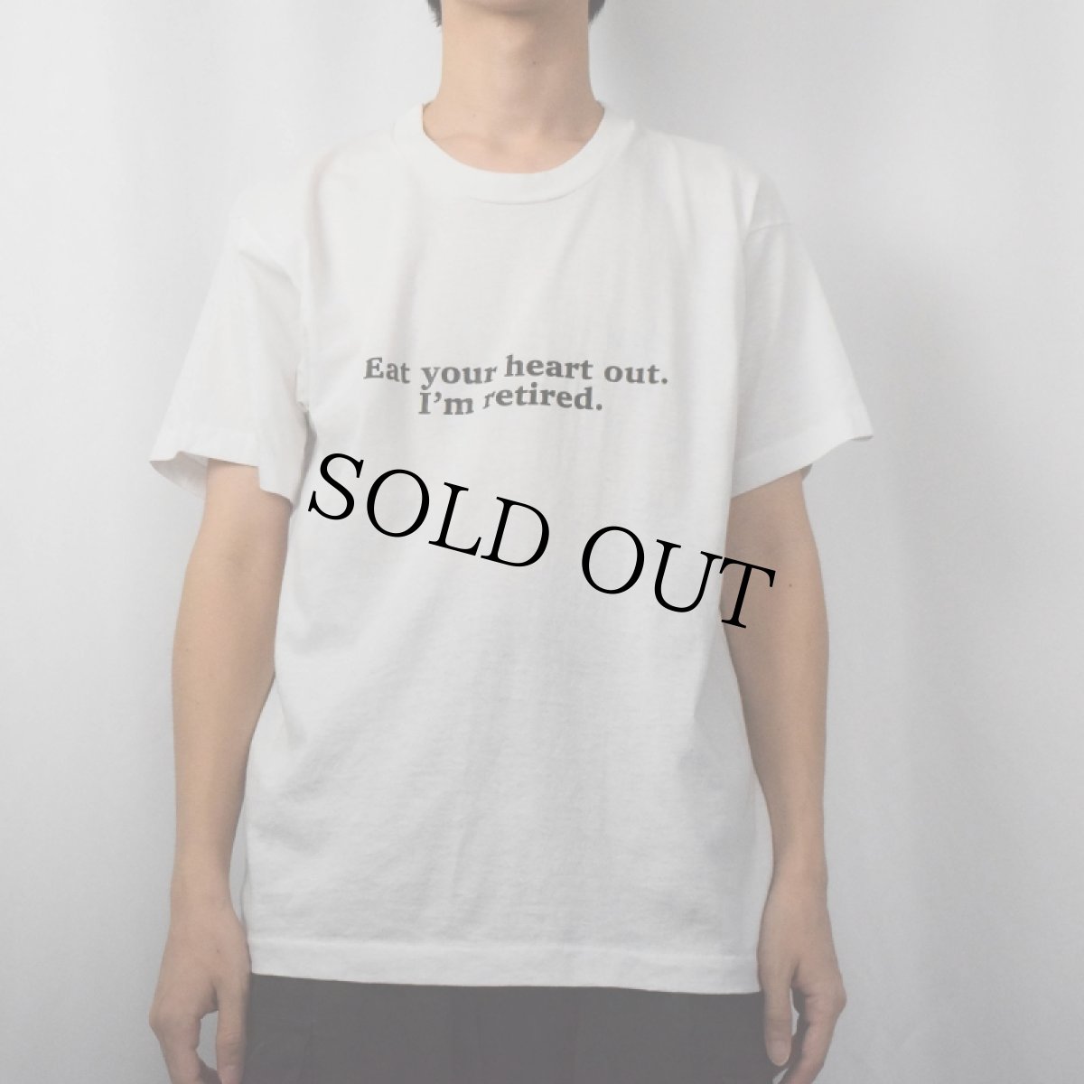 画像2: 90's USA製 "Eat your heart out. I'm retired." メッセージプリントTシャツ L (2)