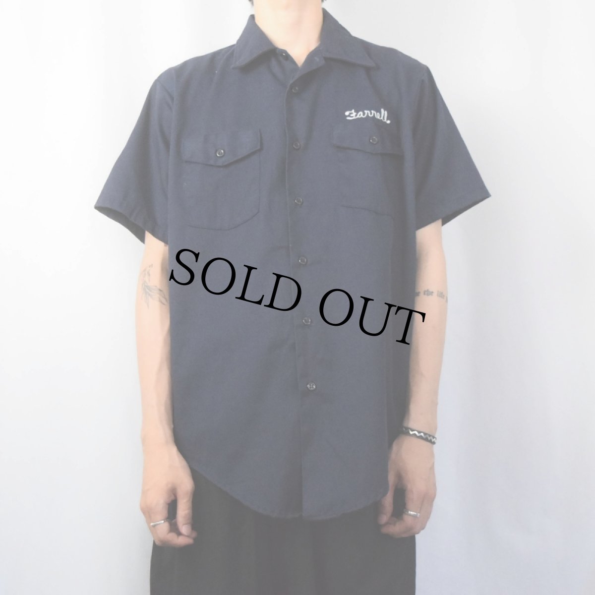 画像2: 70〜80's Key IMPERIAL USA製 チェーン刺繍 ワークシャツ NAVY L (2)