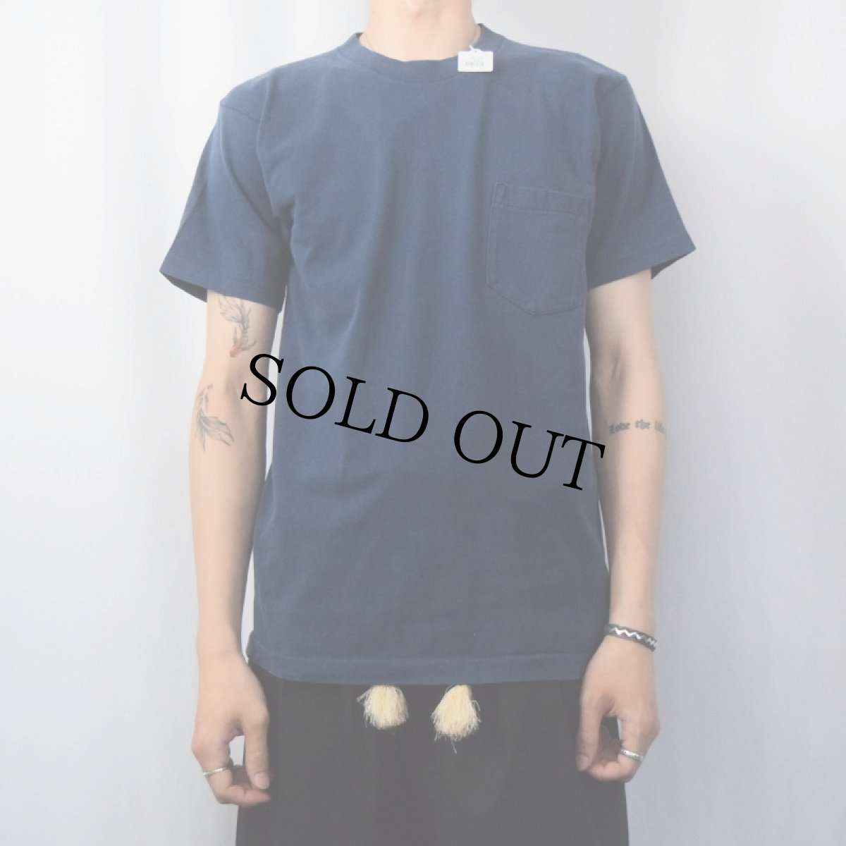 画像2: 70's JCPenney 無地 ポケットTシャツ NAVY L (2)