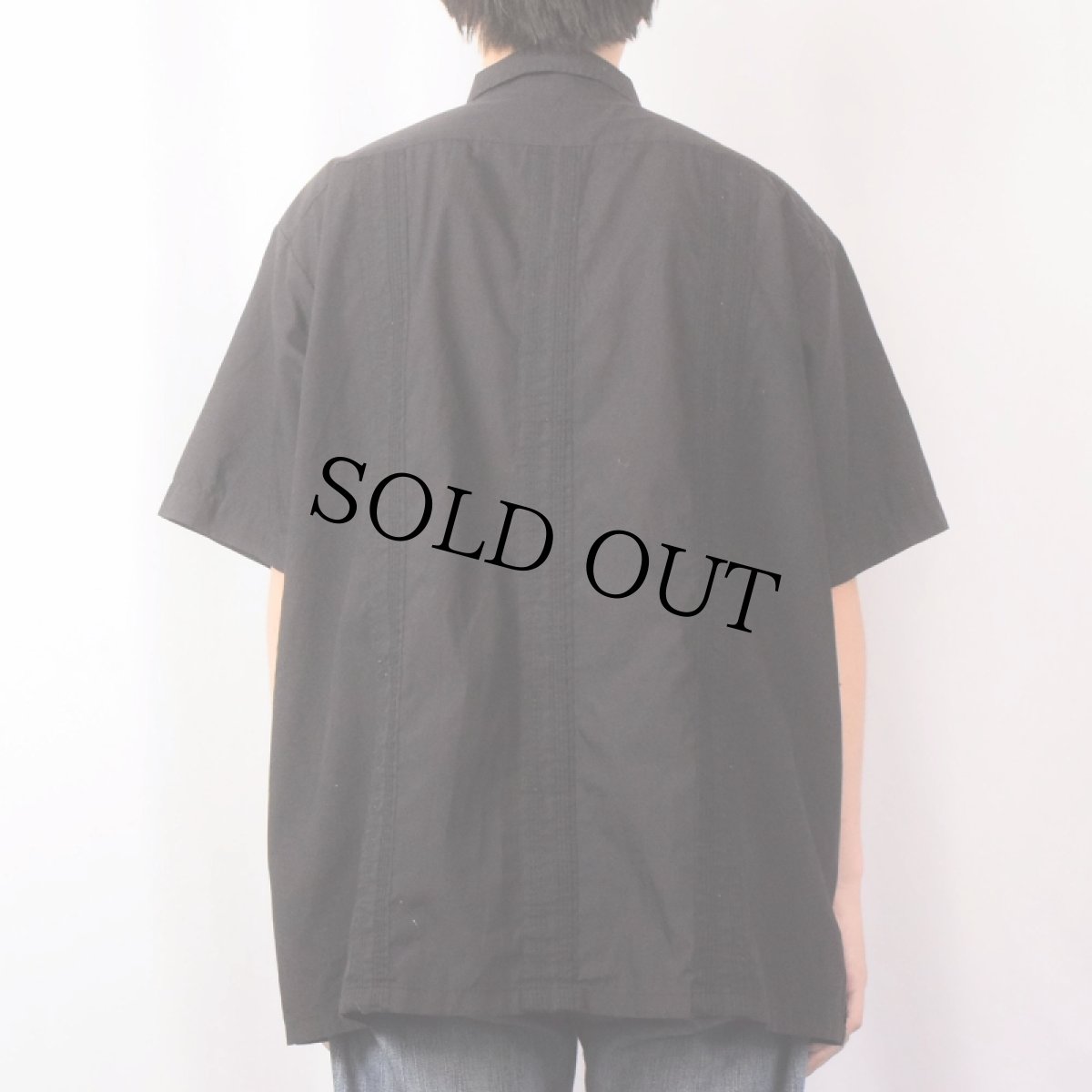 画像3: GUAYABERA フルジップ 刺繍デザイン キューバシャツ BLACK XL (3)