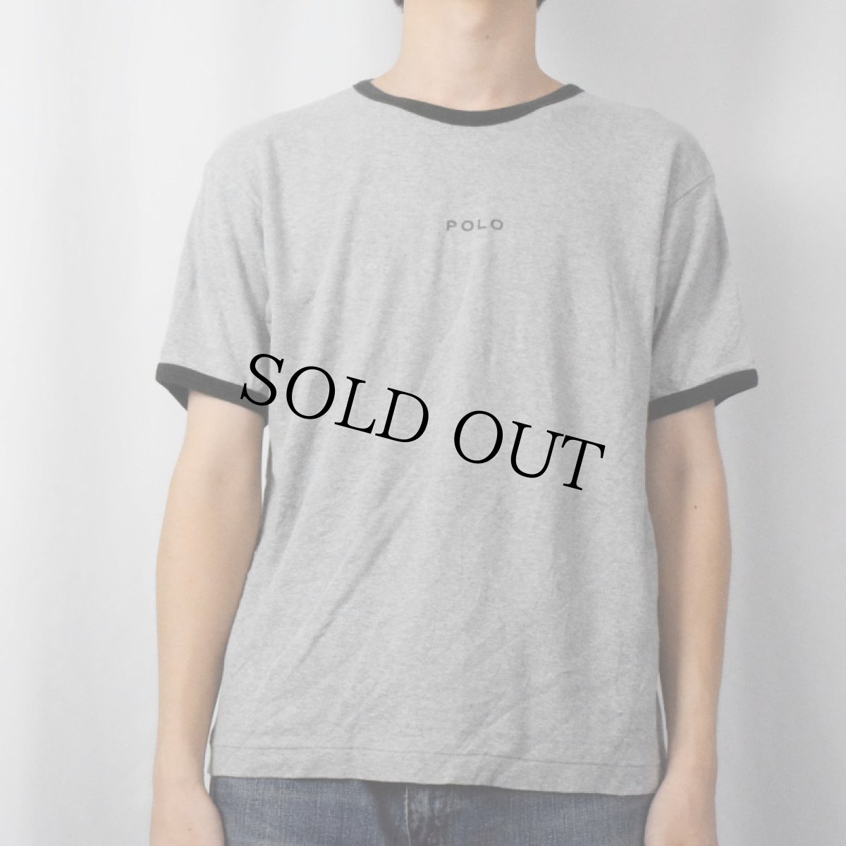 画像2: 90's POLO Ralph Lauren "POLO" ロゴプリントリンガーTシャツ M (2)