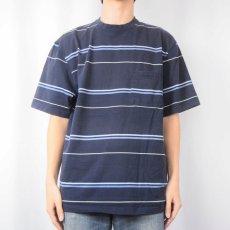 画像2: puritan ボーダー柄 ポケットTシャツ NAVY L (2)