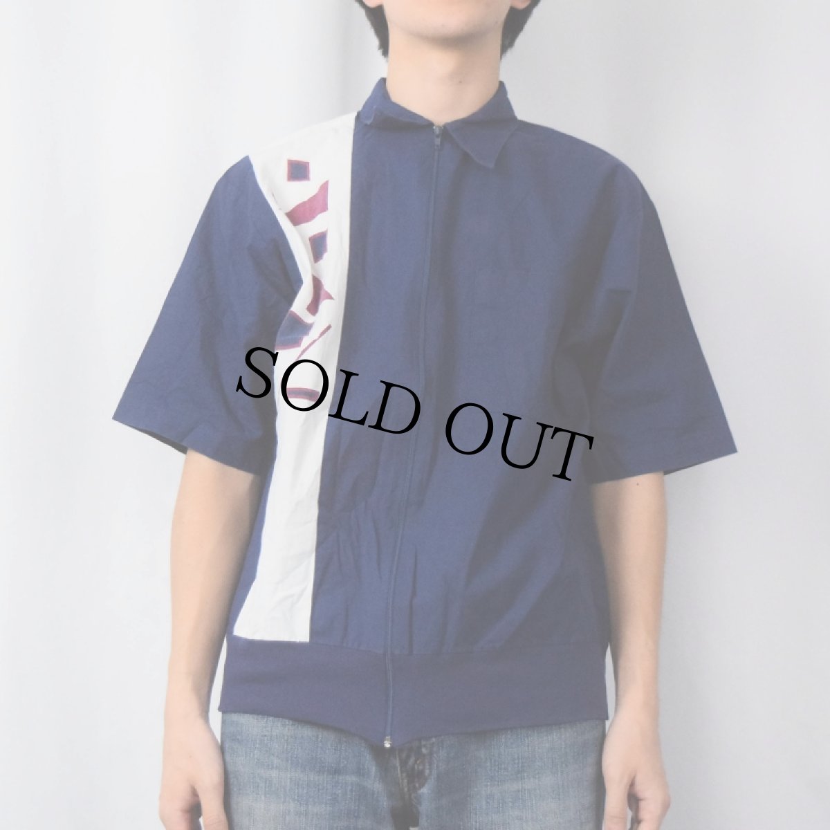 画像2: 80's John Blair USA製 幾何学柄 フルジップ コットンシャツ M (2)