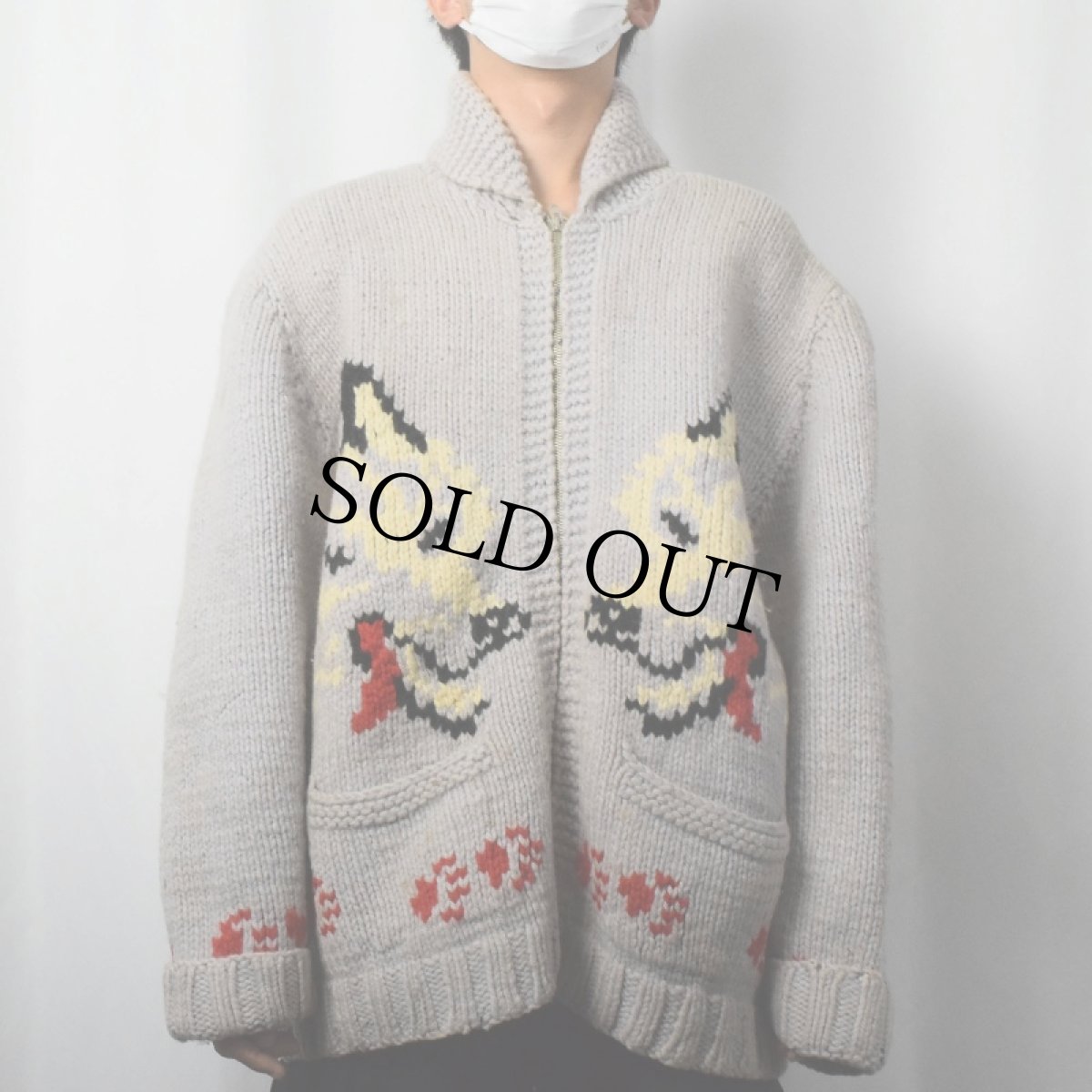 画像3: 60's〜 ウルフ柄 カウチンニットジャケット (3)