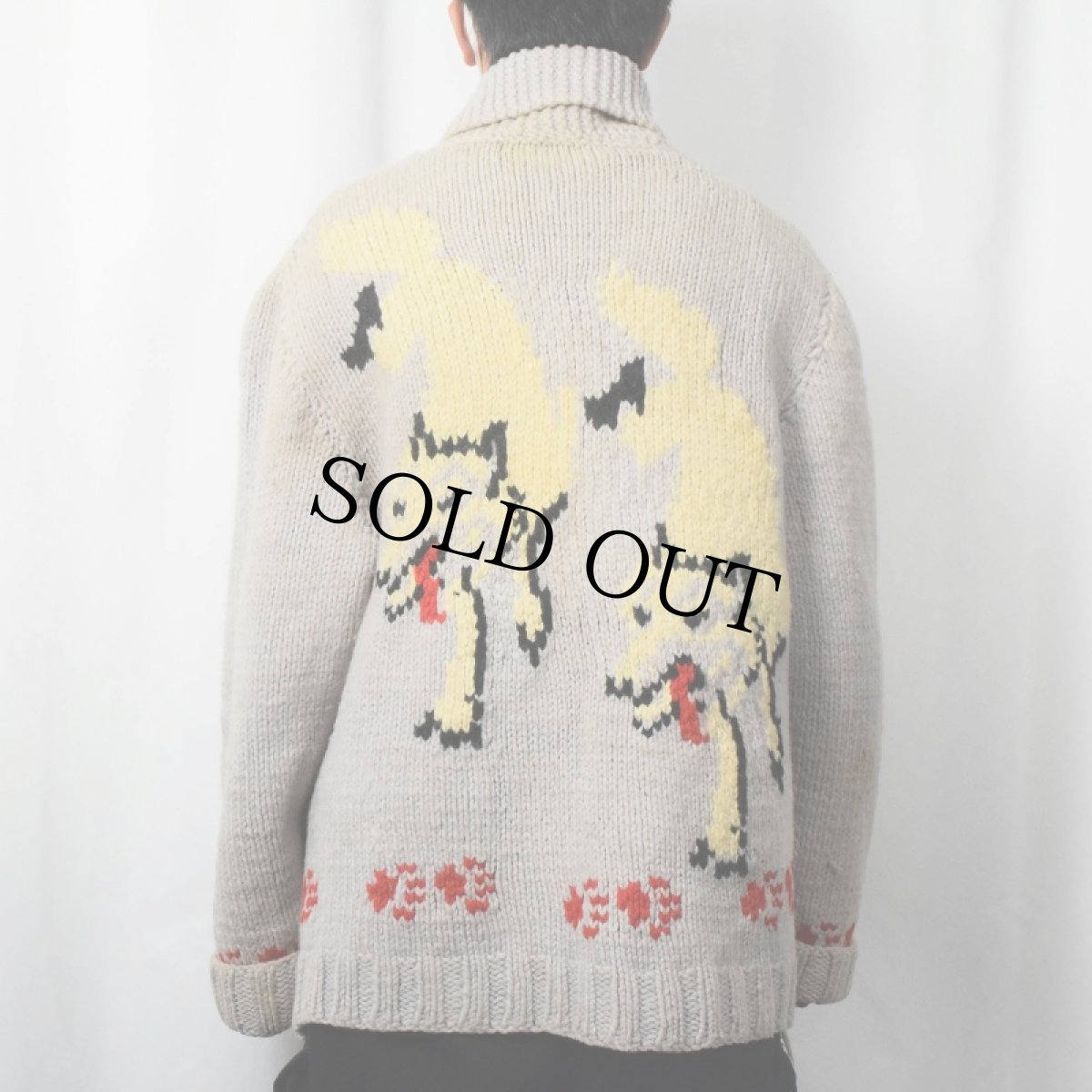 画像4: 60's〜 ウルフ柄 カウチンニットジャケット (4)