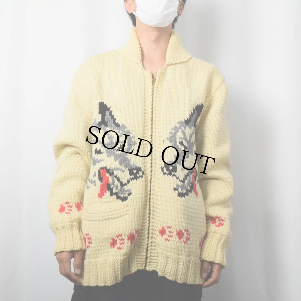 画像3: 60's〜 ウルフ柄 カウチンニットジャケット (3)