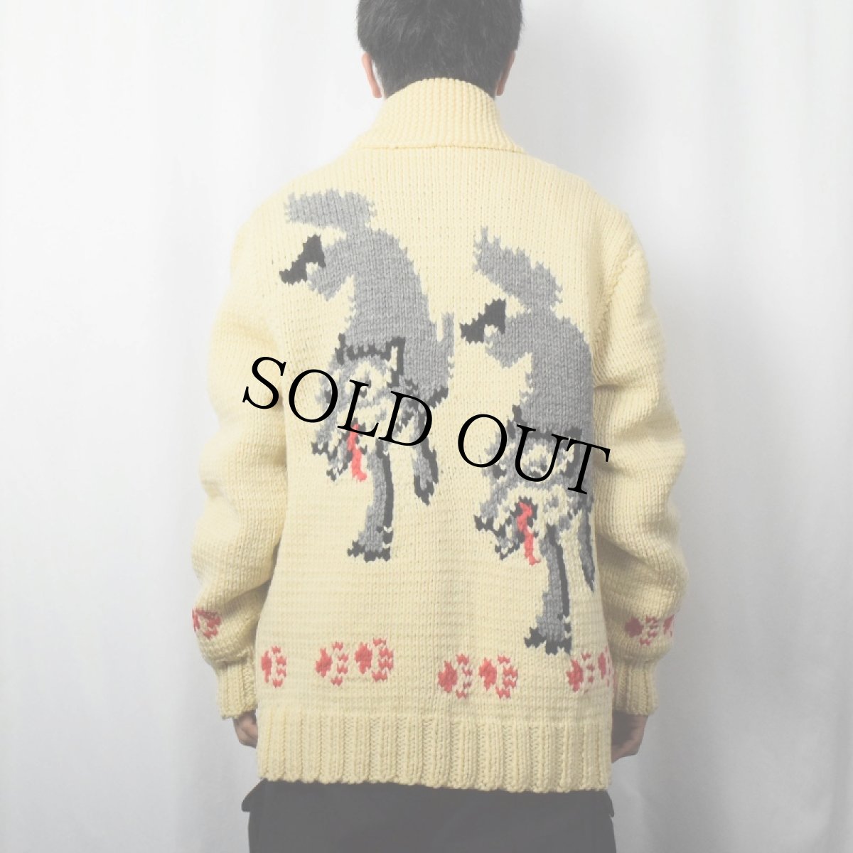 画像4: 60's〜 ウルフ柄 カウチンニットジャケット (4)