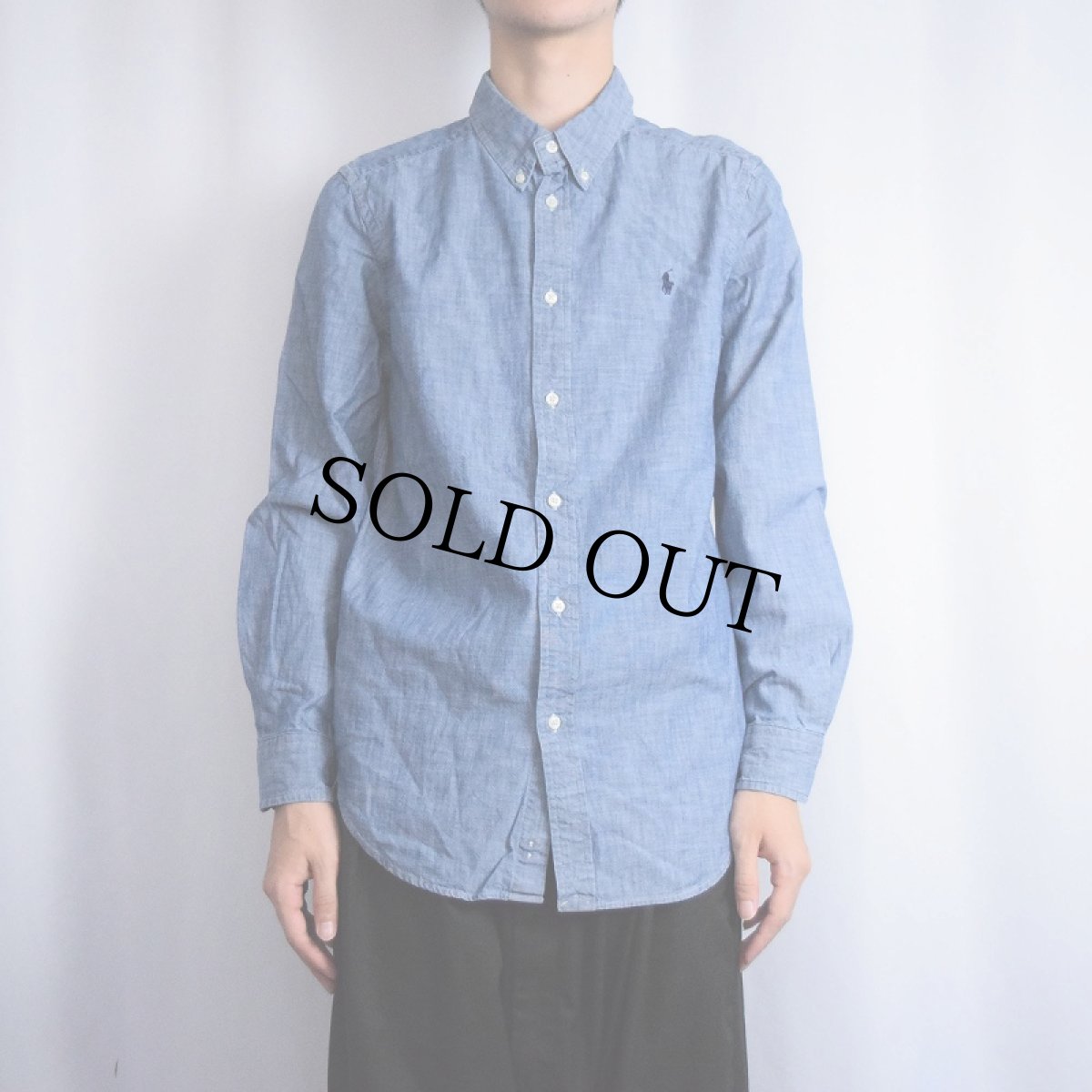 画像2: Ralph Lauren ロゴ刺繍 ボタンダウン シャンブレーシャツ XL (2)