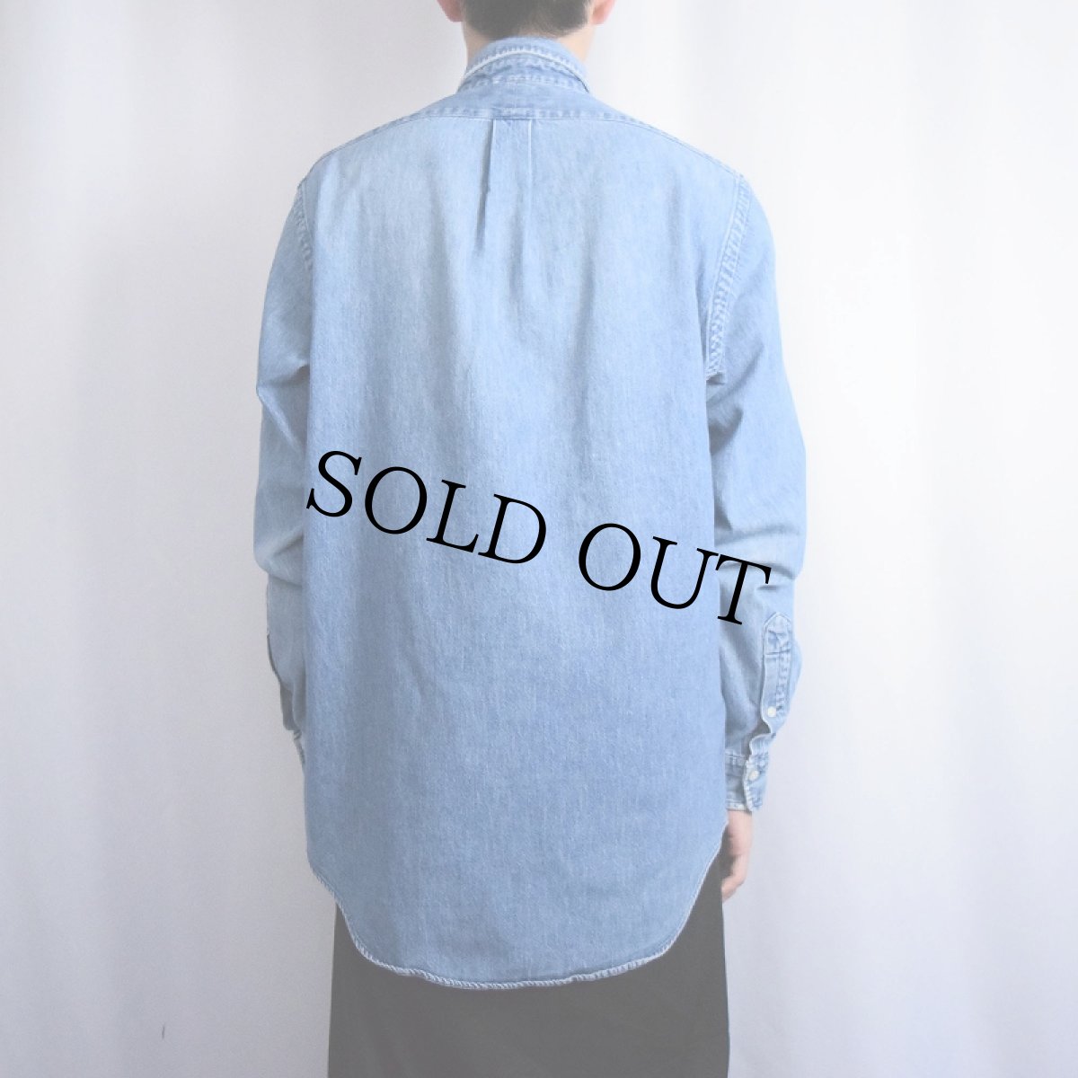 画像3: 90's Ralph Lauren ロゴ刺繍 デニムボタンダウンシャツ M (3)