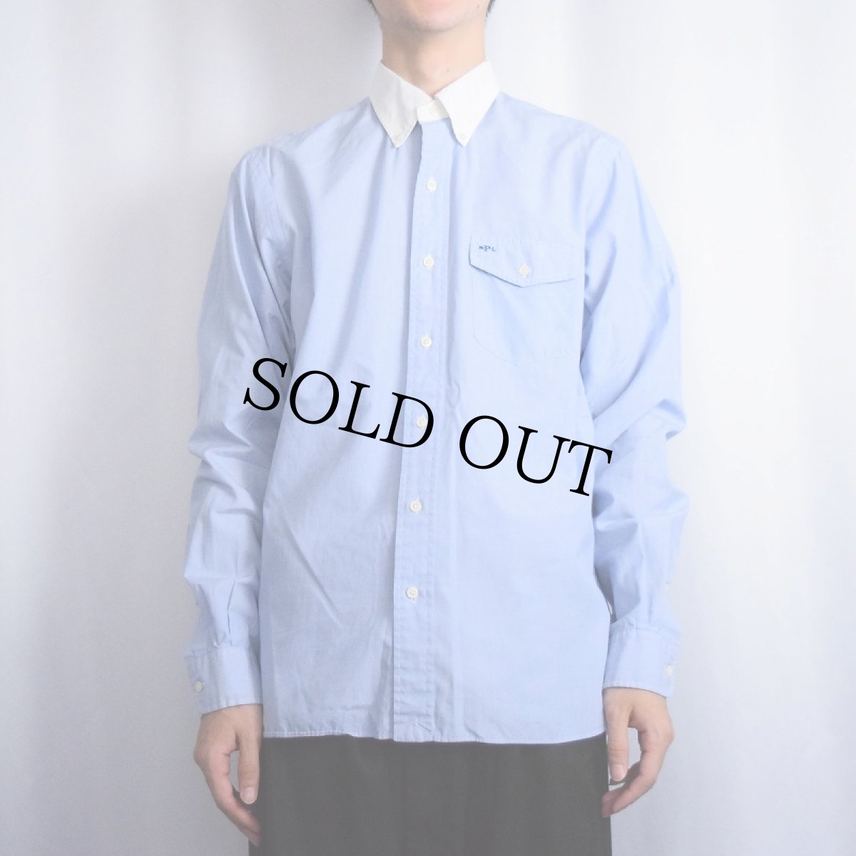 画像2: Ralph Lauren 3点留め コットンボタンダウンシャツ M (2)