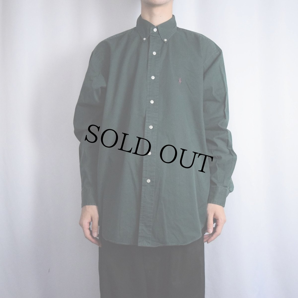 画像2: Ralph Lauren "BLAKE" ロゴ刺繍 コットンボタンダウンシャツ M (2)