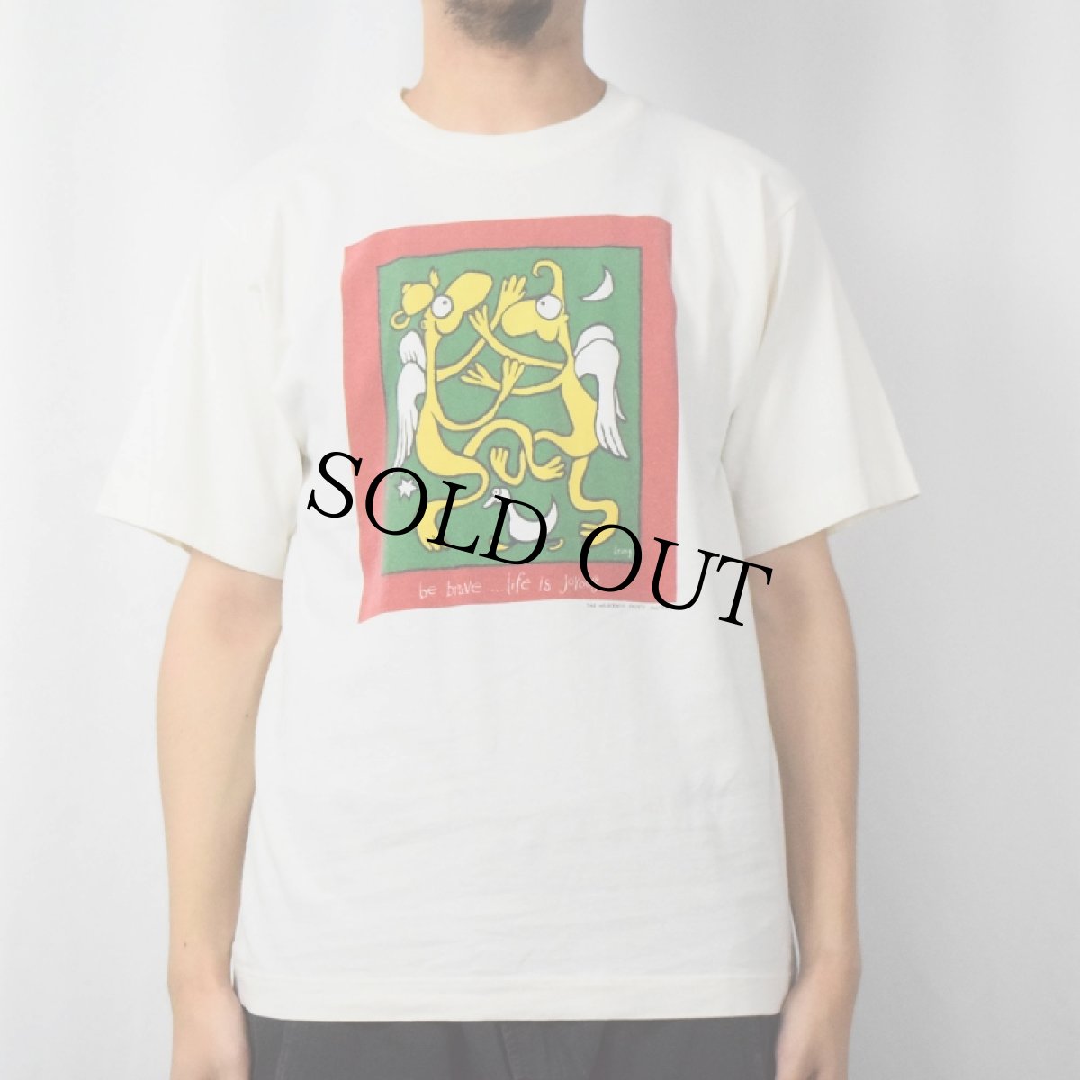 画像2: "be beave ...life is joyous" イラストプリントTシャツ L (2)
