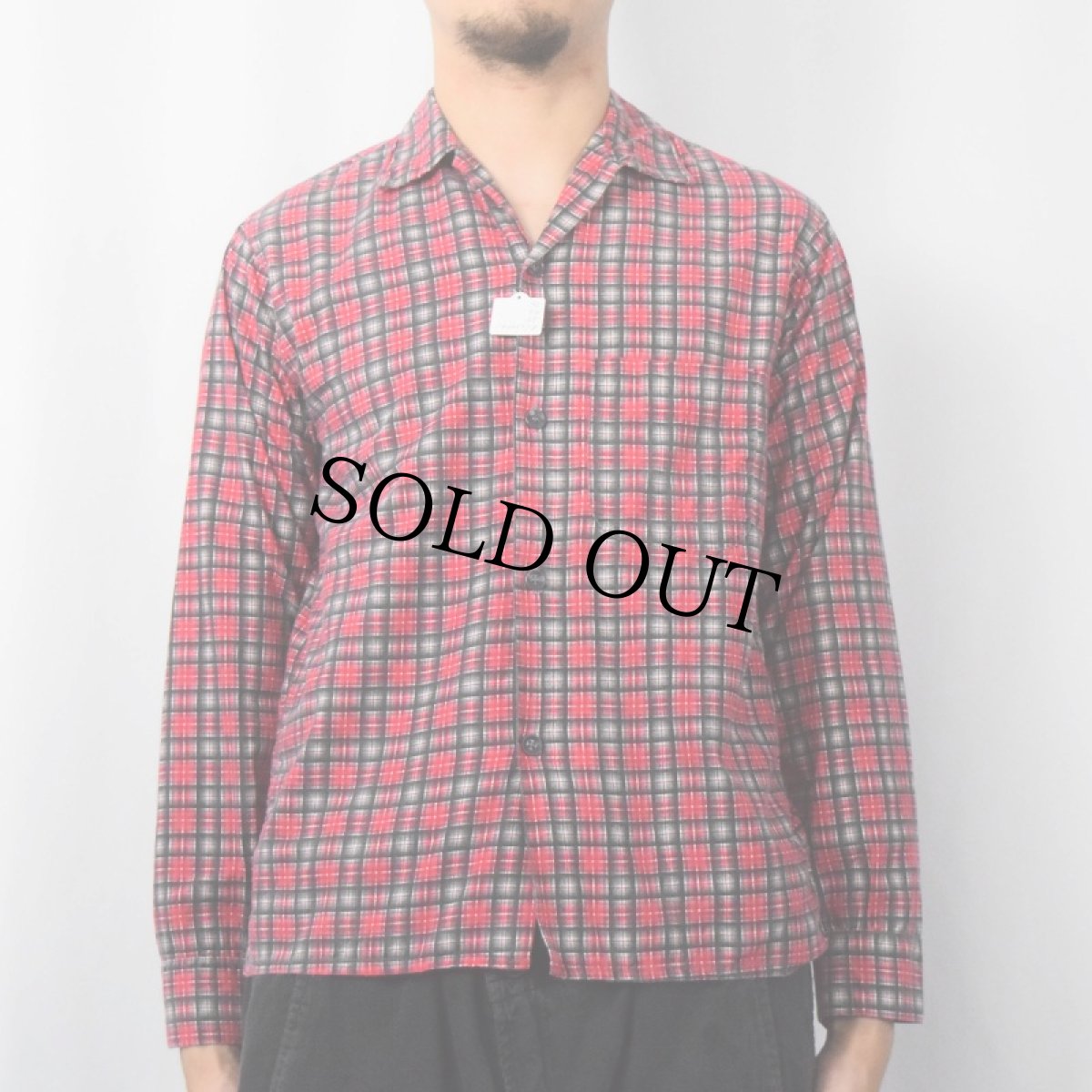 画像2: 60's Town Topic チェック柄プリント コットンオープンカラーシャツ S (2)