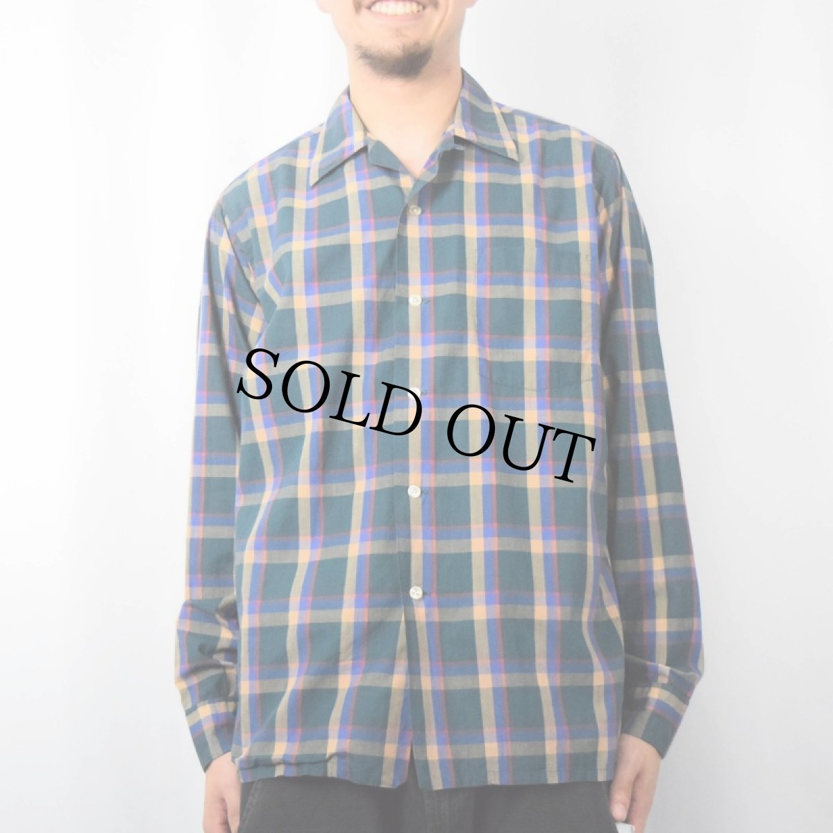 画像2: 60's IMPORTED SUXWELL GINGHAM チェック柄 オープンカラーコットンシャツ M (2)