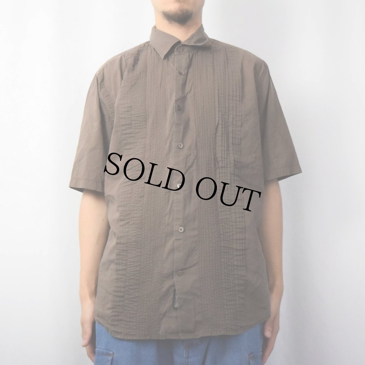 画像2: BANANA REPUBLIC プリーツデザイン コットンシャツ L (2)